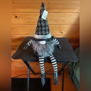 Whimsical Black and Gray Plush Gnome Decor